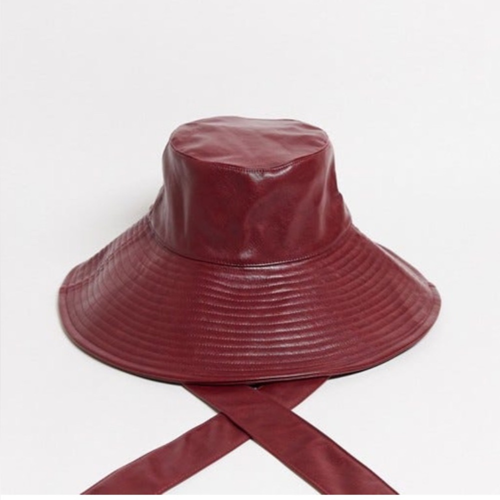 & Other Stories Deep Red Faux Leather Tie-detail Rain Women's Hat - Size M